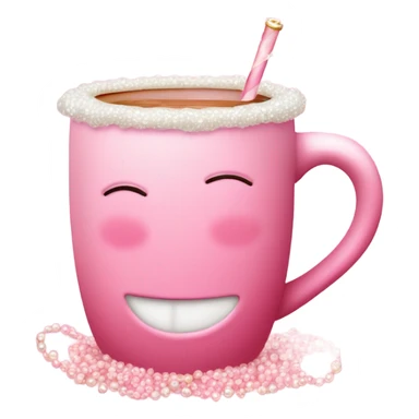 soft pink mug filled with steaming hot raspberry tea, decorated with blush pink pearl and sparkly embellishments (aesthetic, cute) sticker