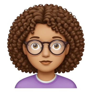 Gender-neutral person with round face, medium brown curly hair, glasses sticker