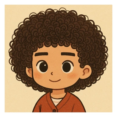Haz el pelo mucho más rizado y las cejas más rectas, manteniendo el estilo general, cute y todos los detalles anteriores sticker