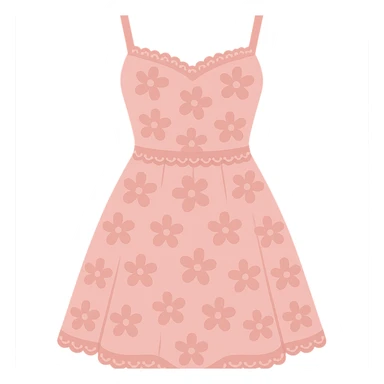 frilly lacey floral pink summer sundress, flat vector sticker
