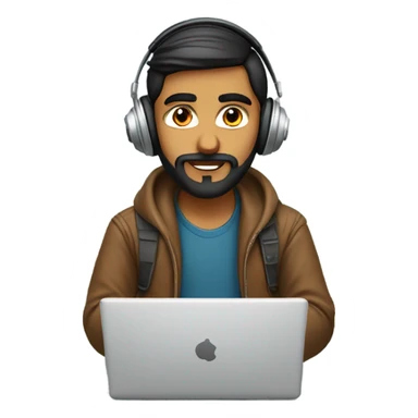 A handsome and intelligent looking indian boy having beard . Having the headphones on coding in hist laptop sticker
