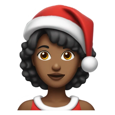 Black woman with short black hair and a Santa hat on sticker