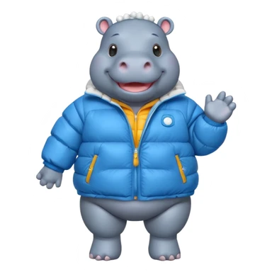 a full body of cute hippo with puffer sticker