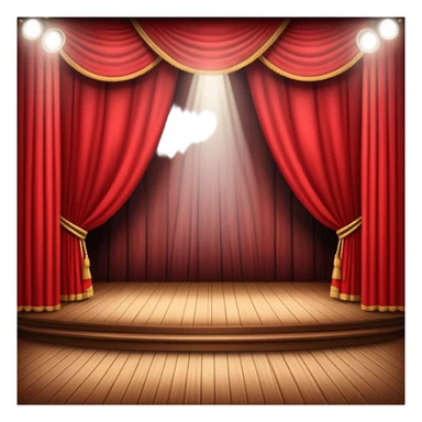 classic theatre stage with red curtains pulled to the sides, wooden floor, and spotlight focused at the center sticker
