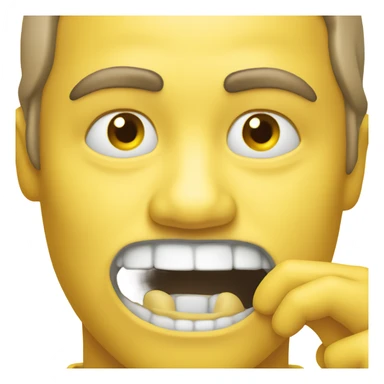 A yellow normal emoji with sucked in cheek bones moving its finger across its jawline sticker