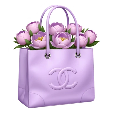 Realistic white chanel shopping bag with lilac peonies in it sticker