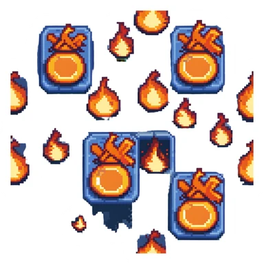 Bomberman vertical explosion tile, flames extending from top to bottom, orange/yellow core with red edges, flames about 60% of tile width, centered horizontally, clean pixel edges with motion detail sticker