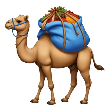 a camel with a blue sack with spices on his back sticker
