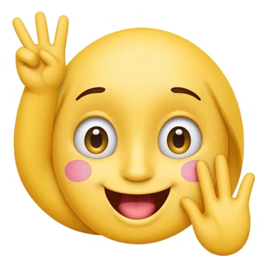 cute, playful emoji character inspired by the 🙃 upside-down face style. Rounded yellow face, big expressive eyes, cheerful smile with mouth slightly open. One hand raised with a finger gently touching the inside of the mouth in a thinking / cheeky gesture (not sexual). sticker