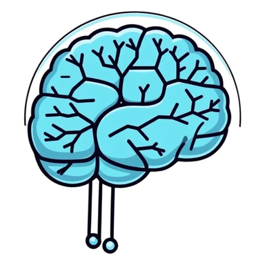 Cute sticker of a pearl and light blue capsule floating around a transparent brain with sparkling neural connections, surrounded by a gentle focus enhancing fog sticker