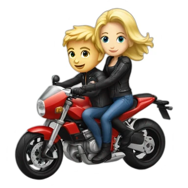 Garçon blond + fille blonde à l'arrière sur une moto ducatti noir sticker