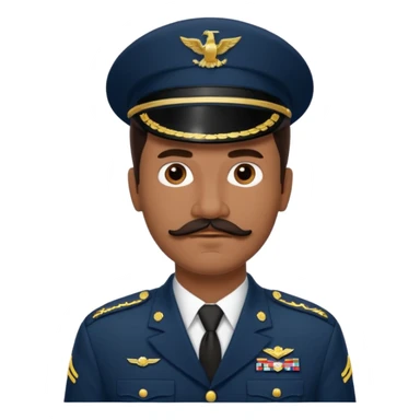 Medium- dark skin Hispanic man emoji with a dark brown slicked-back hairstyle, a well-groomed mustache, wearing a military uniform but no hat sticker