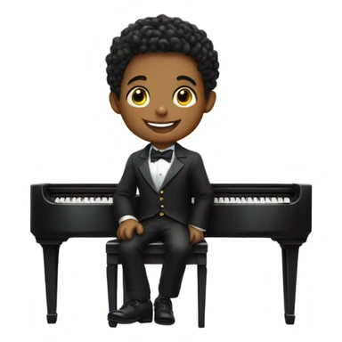 smiling boy in formal attire on piano sticker