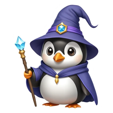 penguin wearing a wizard hat and robe holding a magic wand sticker