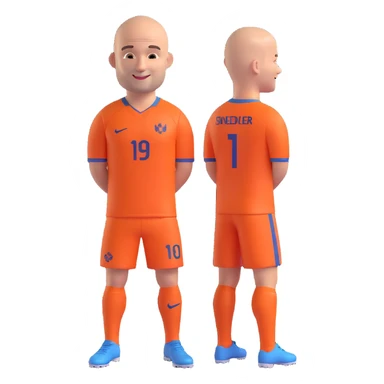 Wesley Sneijder, Dutch footballer, bald, smiling, wearing an orange Netherlands football jersey sticker