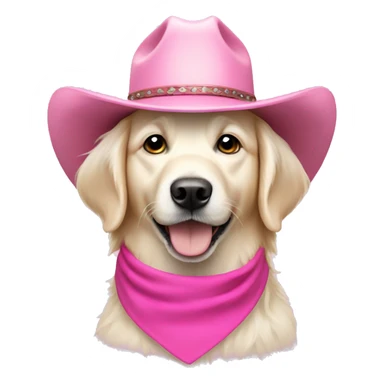 White golden retriever wearing pink cowboy hat sticker