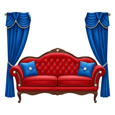 Vintage velvet red red sofa with rhinestone buttons and blue curtains in the background sofa with rhinestones buttons sticker