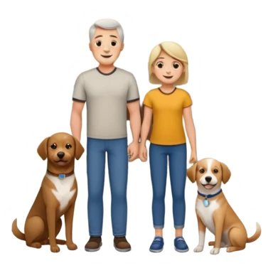1 Father 1 Mother and 1 young boy who is half as tall as the parents, standing in front of their house with a dog next to them. Everyone should look VERY happy sticker