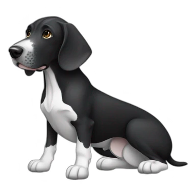 black german shorthair pointer, full black head, without white on the head, with white hair on the snout, black and white body sticker