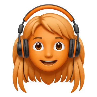 Orange happy face emoji with a couple of hair,headphones,and antennas. sticker