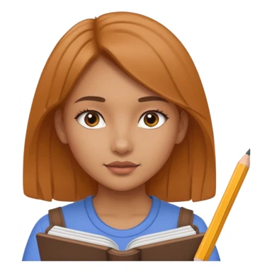 Girl coloring with pencil, writing on sketchbook sticker