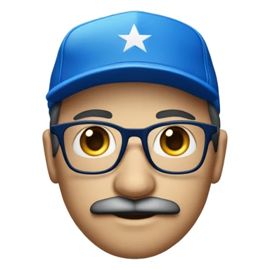 Homme européen yeux bleus avec une moustache portant des lunettes bleues  une casquette jordan bleu un survêtement bleu sticker