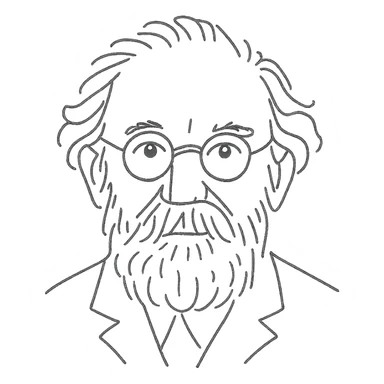 a hand drawn black outline portrait of philosopher Gaston Bachelard with similar-sized eyes based a famous portrait of him, with less messy hair sticker