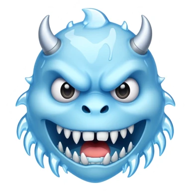 a pale blue monster face with ice details sticker