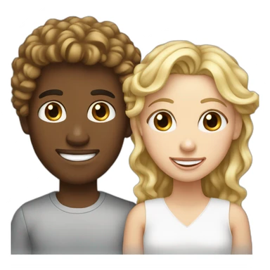 Couple, brown skin guy curly hair with a white girl blonde with teeth braces sticker