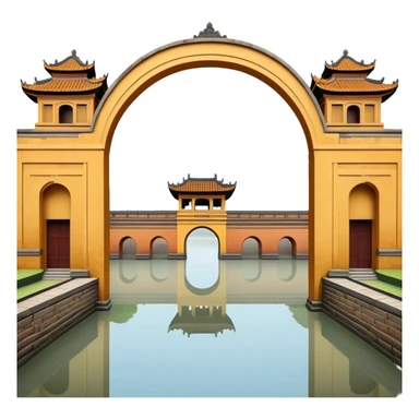 Cinematic Realistic Imperial City of Hue Landmark Emoji, capturing the ancient citadel’s weathered walls, intricate gates, and traditional Vietnamese architecture, surrounded by a misty, tranquil moat. sticker