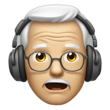 face of an elderly person with headphones on where you can see that only sound comes out from one side and the person is very angry sticker