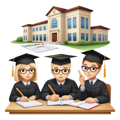 A student with glasses thinking hard 🤔👓, a checklist with a pencil ✅✏️, a family discussing at the dinner table 🍽️🗣️, and a university building with a graduation cap 🎓🏛️ sticker