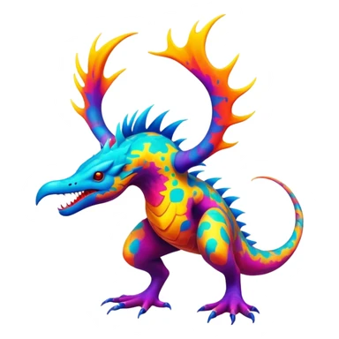 a vibrant colorful edgy vernid-fionbri-creature with splash patterns full body sticker
