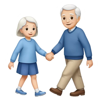 a child holding hands with an elderly person, walking together, cheerful and caring sticker