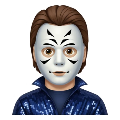 Michael Myers with white mask with brown hair, dark indigo sequin outfit  sticker