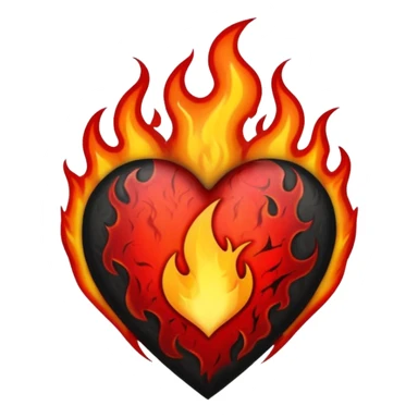 Black and red heart with flames tattoo style sticker