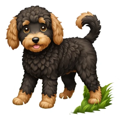 Black golden doodle that played in the grass  sticker