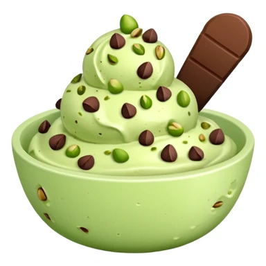 I want a emoji of pistachio ice cream with pistachio on top and some chocolate chips , make sure it’s in a bowl and aesthetic sticker