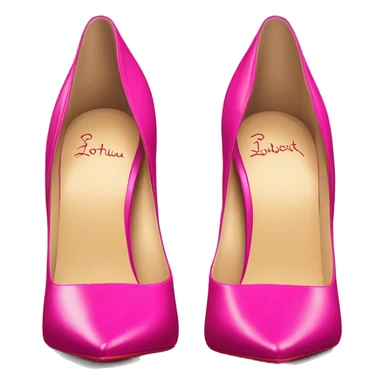 Hyper Realistic isolated top front view of a pair of dark hot pink high heel Louboutin shoes. sticker