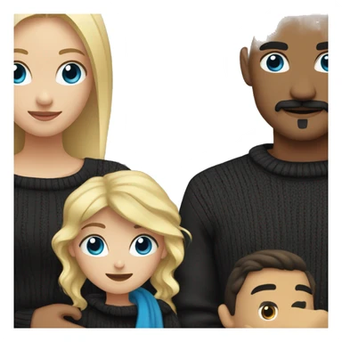 Blonde girl with blue eyes in black sweater and man with hispanic man with a mustache and dark eyes hugging sticker