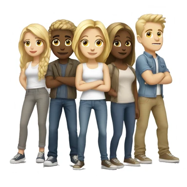 white group of friends in casual attire,  some are blonde some are not sticker