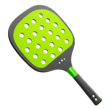 Modern Pickleball paddle graphite without holes, dark grey. 1 ball beside or on top the paddle florescent green at 45 degrees sticker