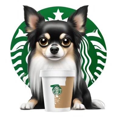 Black white long hair chihuahua with Starbucks  sticker