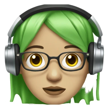 billie elish with glasses and headphones green hair  sticker