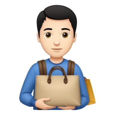 a white man with black hair carrying branded bags sticker