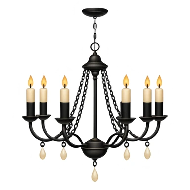 Simple minimalistic hanging wide short chained black Ceiling chandelier with beige-white candles sticker