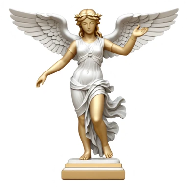 Winged Victory of Samothrace statue with plastẻ sticker