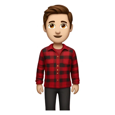 Man with straight brown hair and brown eyes wearing red and black buffalo plaid pjs. White skin. Full body. sticker