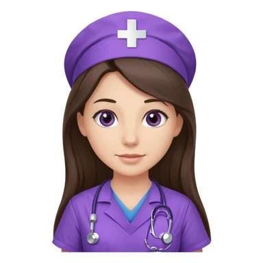 pretty brunette nurse with long hair in purple scrubs sticker