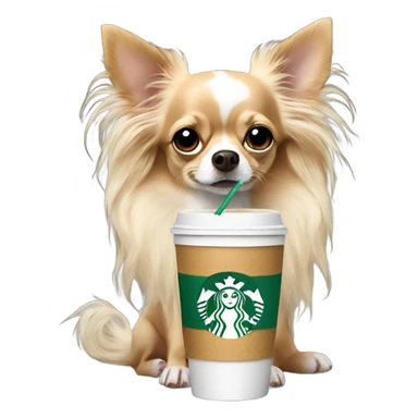 Spotted chihuahua long hair drinking Starbucks  sticker